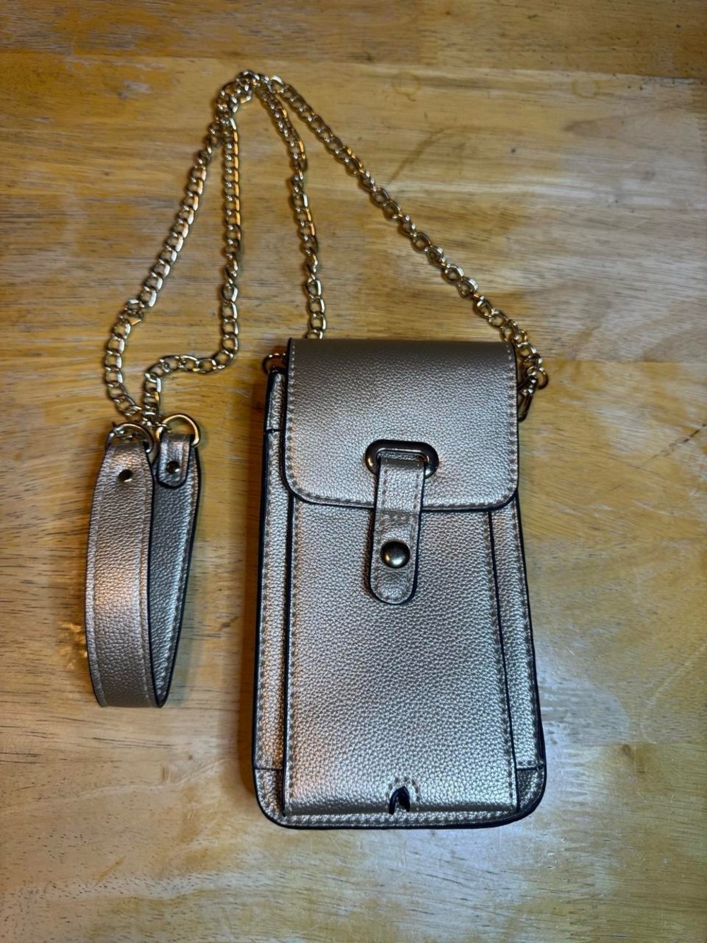Metallic Gold Crossbody Phone Bag with Chain Strap